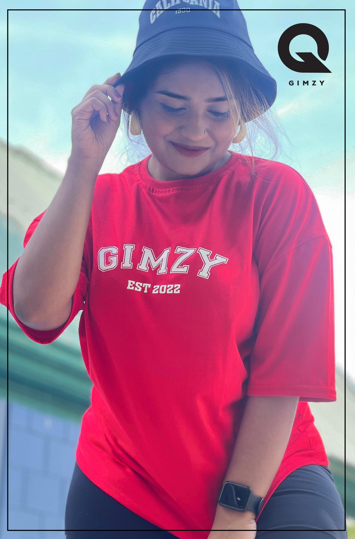 GIMZY Titled Drop Shoulder Red Color Tee | GM182