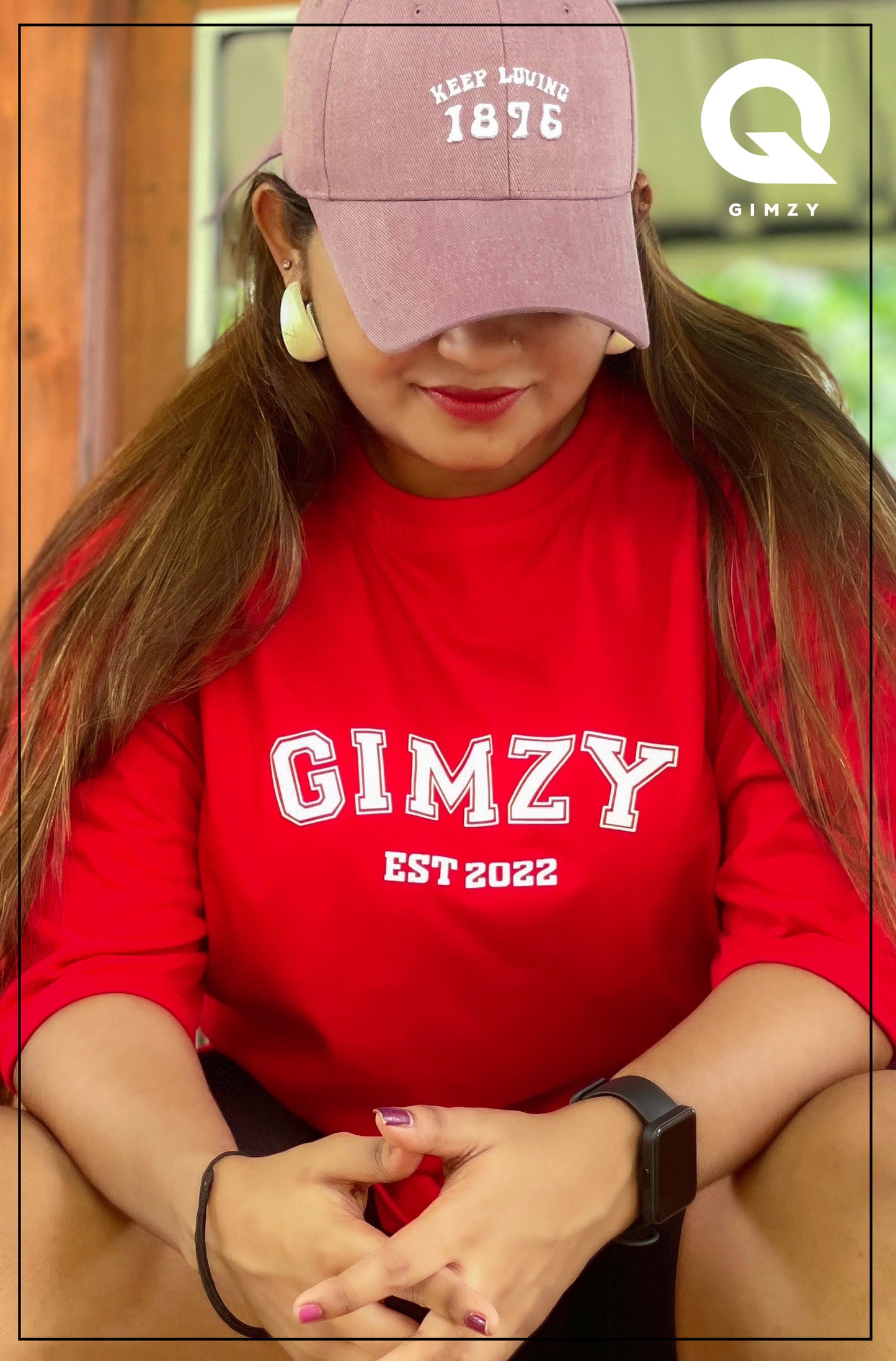 GIMZY Titled Drop Shoulder Red Color Tee | GM182