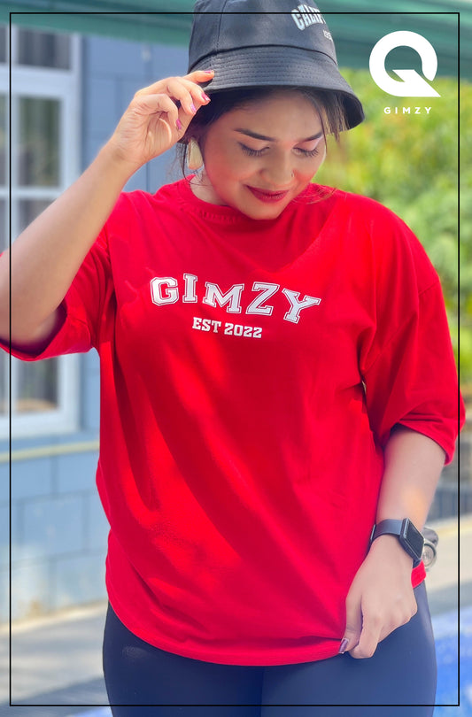 GIMZY Titled Drop Shoulder Red Color Tee | GM182