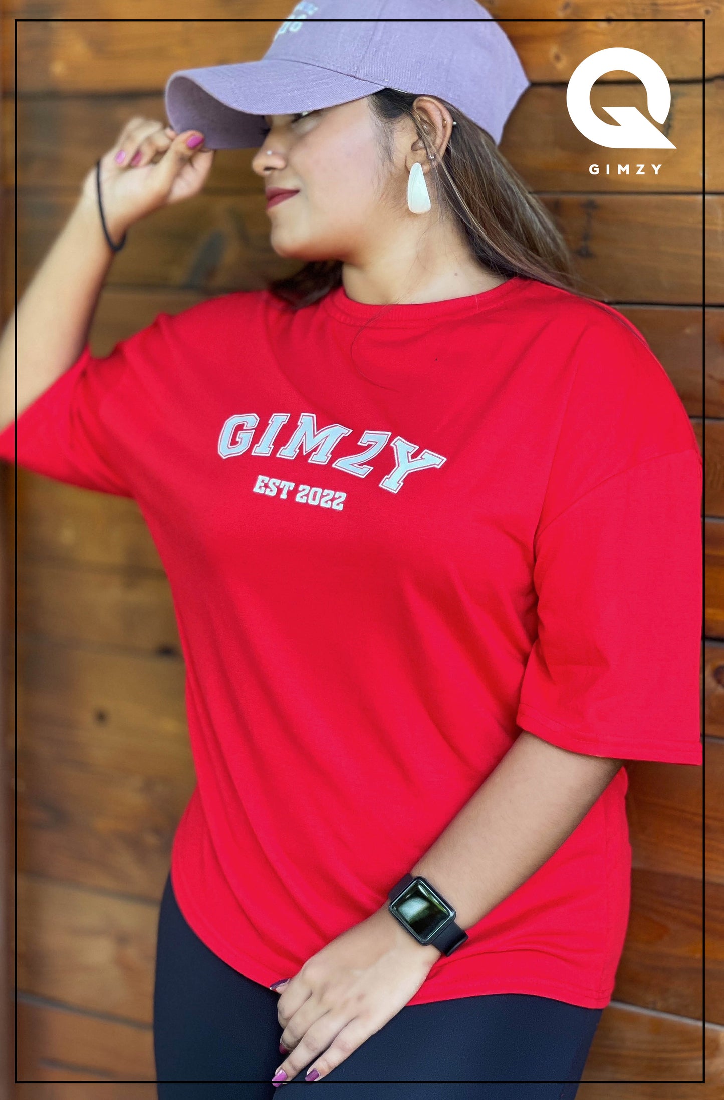 GIMZY Titled Drop Shoulder Red Color Tee | GM182