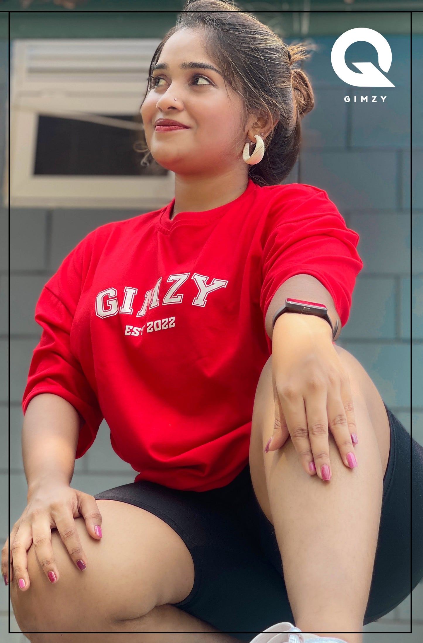 GIMZY Titled Drop Shoulder Red Color Tee | GM182