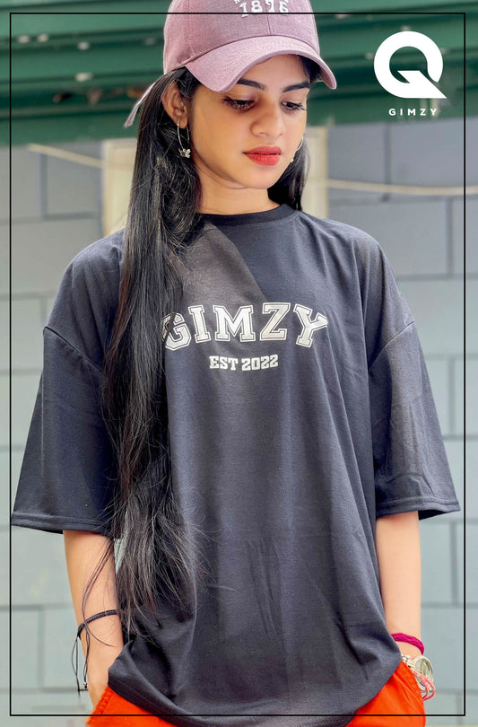 GIMZY Titled Drop Shoulder Black Color Tee | GM183