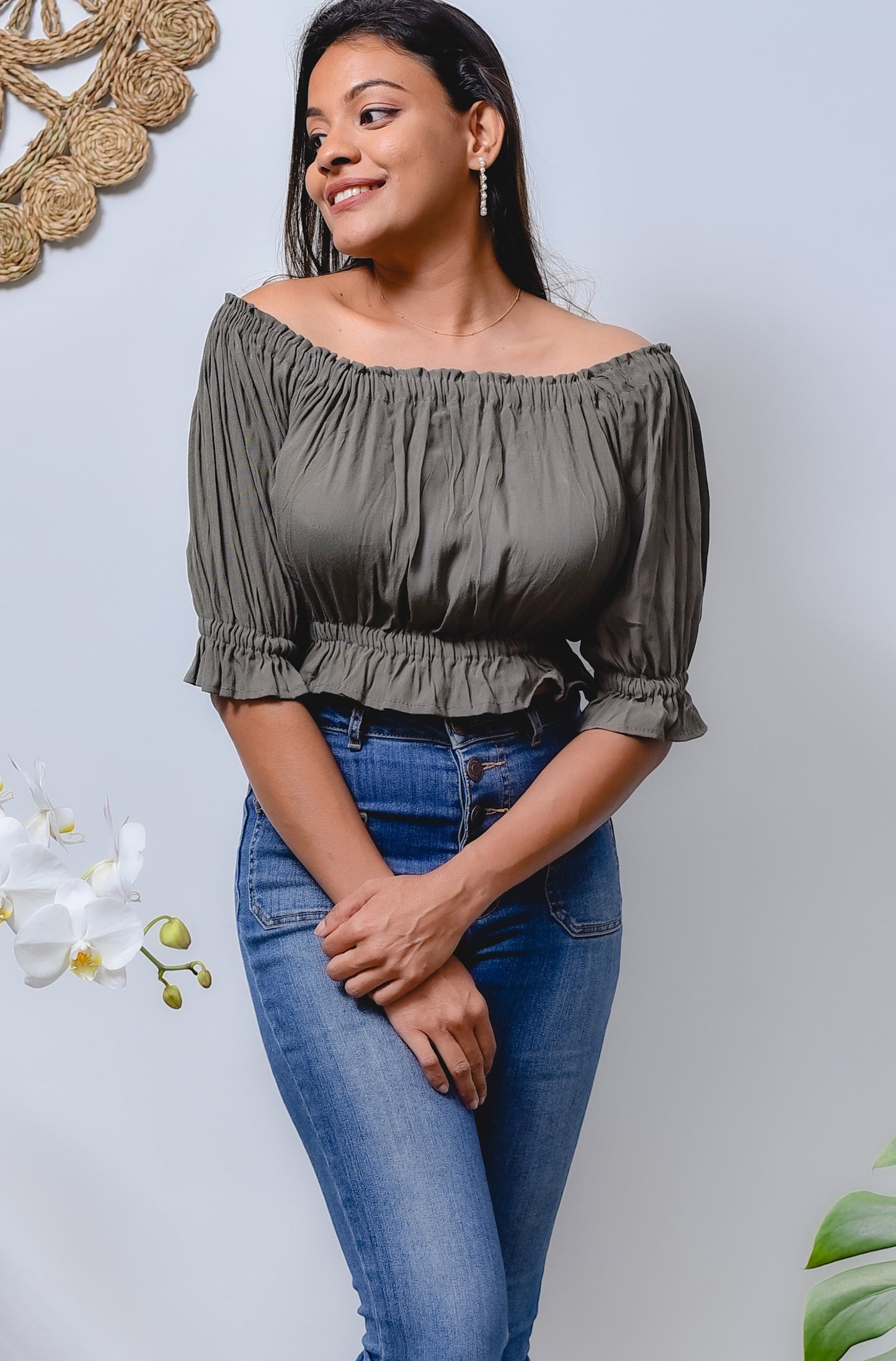 Dark Grey Color Crop Top