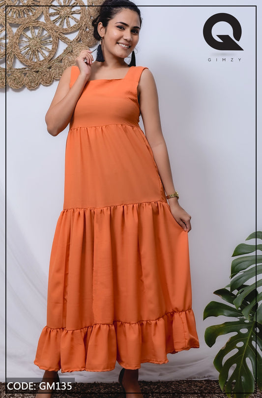 Orange Color Tiered Maxi Dress | GM135