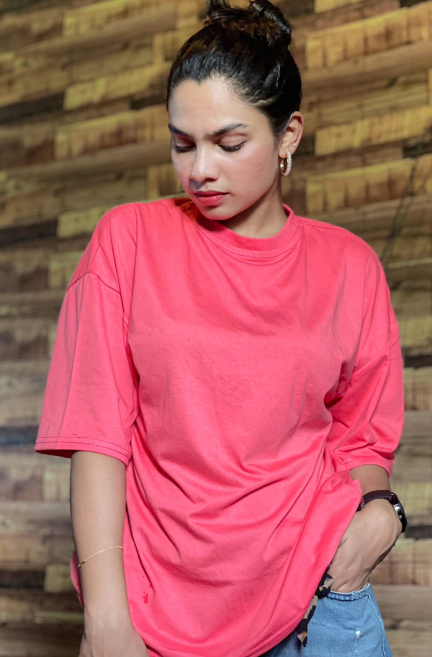 Drop Shoulder Oversized Watermelon Color T Shirt | GM185