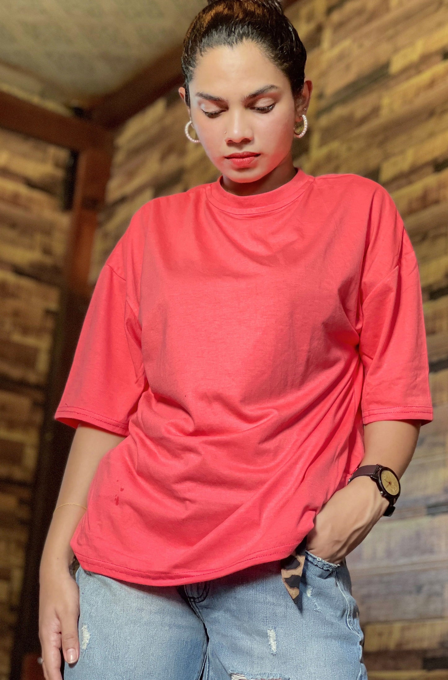 Drop Shoulder Oversized Watermelon Color T Shirt | GM185