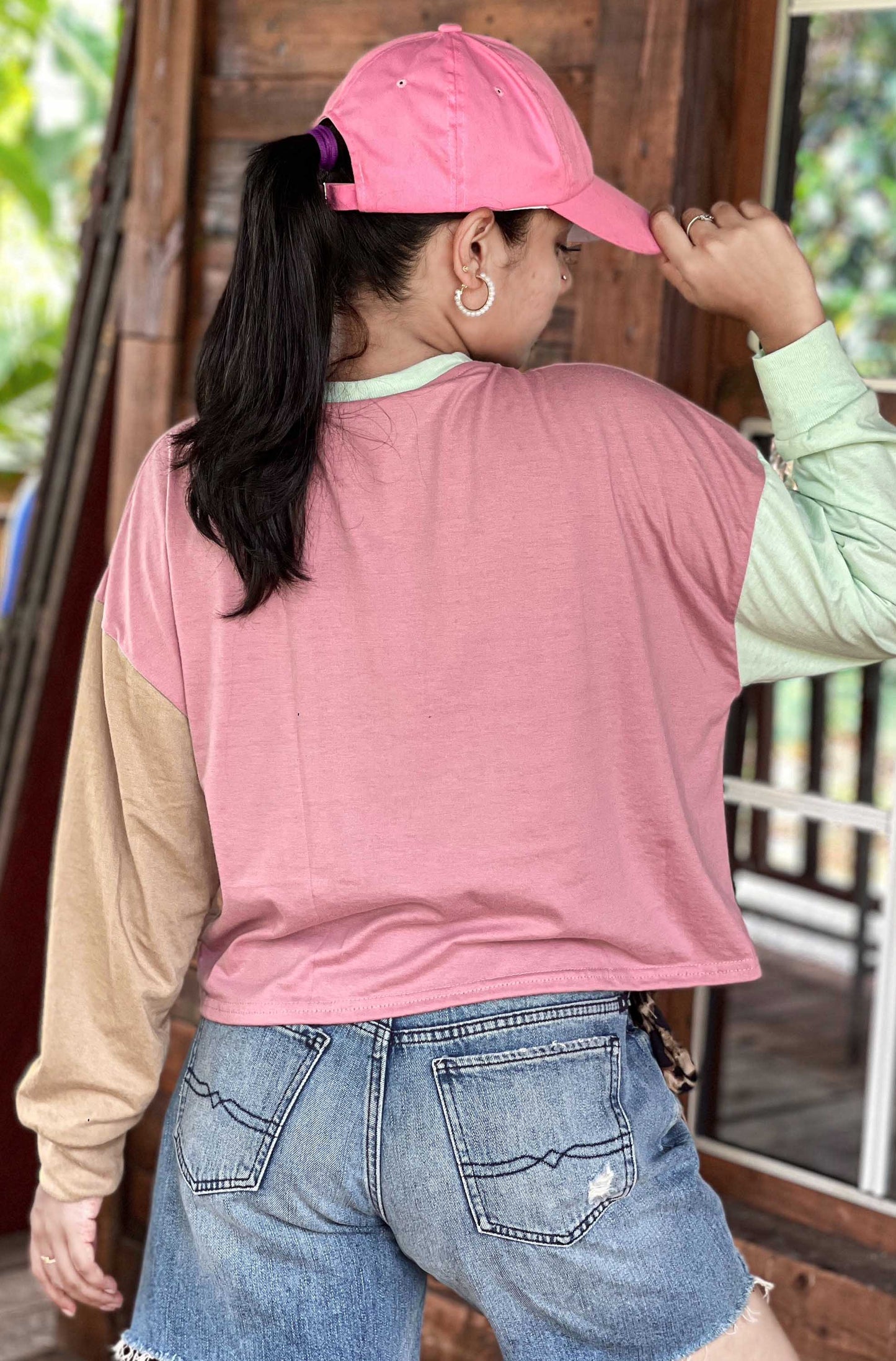 Drop Shoulder Oversized Long Sleeve Multi Color Short T Shirt | GM187