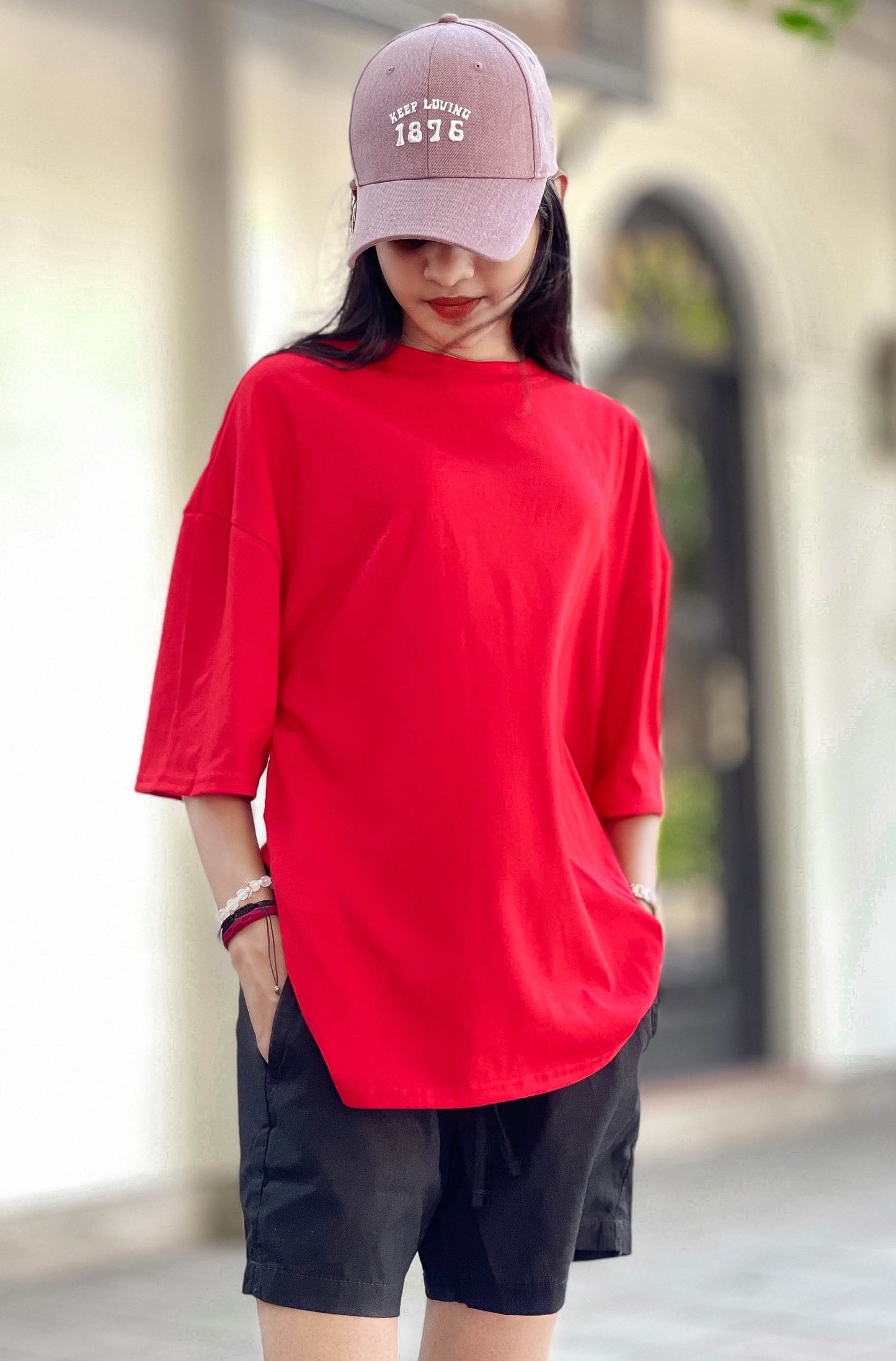Drop Shoulder Oversized Red Color T Shirt | GM193