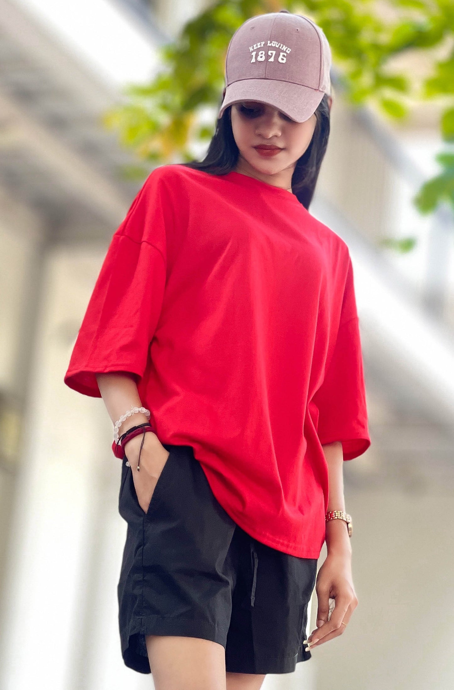 Drop Shoulder Oversized Red Color T Shirt | GM193