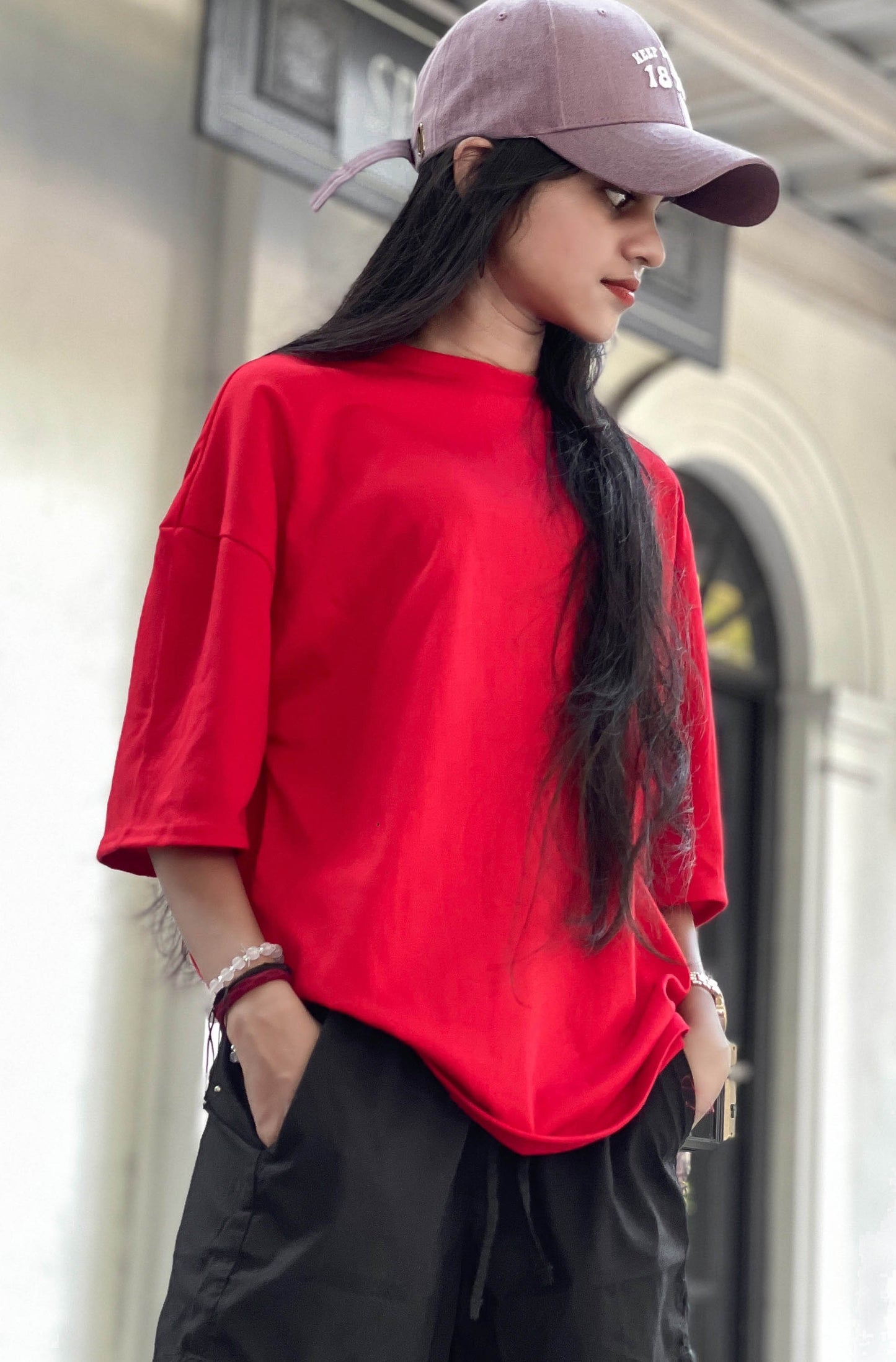 Drop Shoulder Oversized Red Color T Shirt | GM193