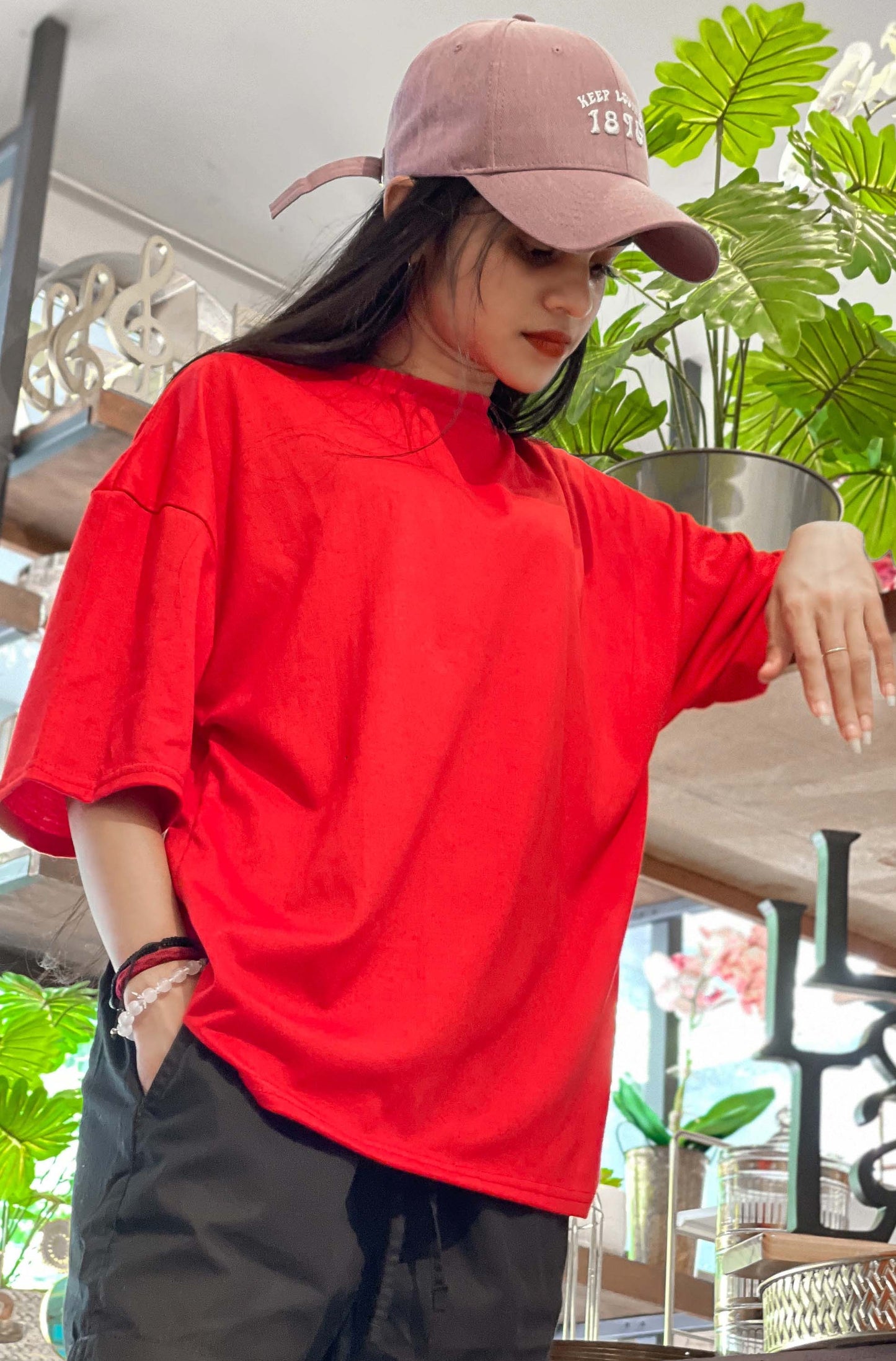 Drop Shoulder Oversized Red Color T Shirt | GM193