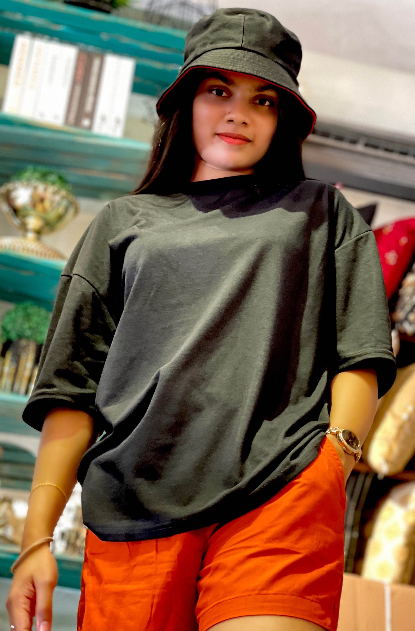 Drop Shoulder Oversized Black Color T Shirt | GM194