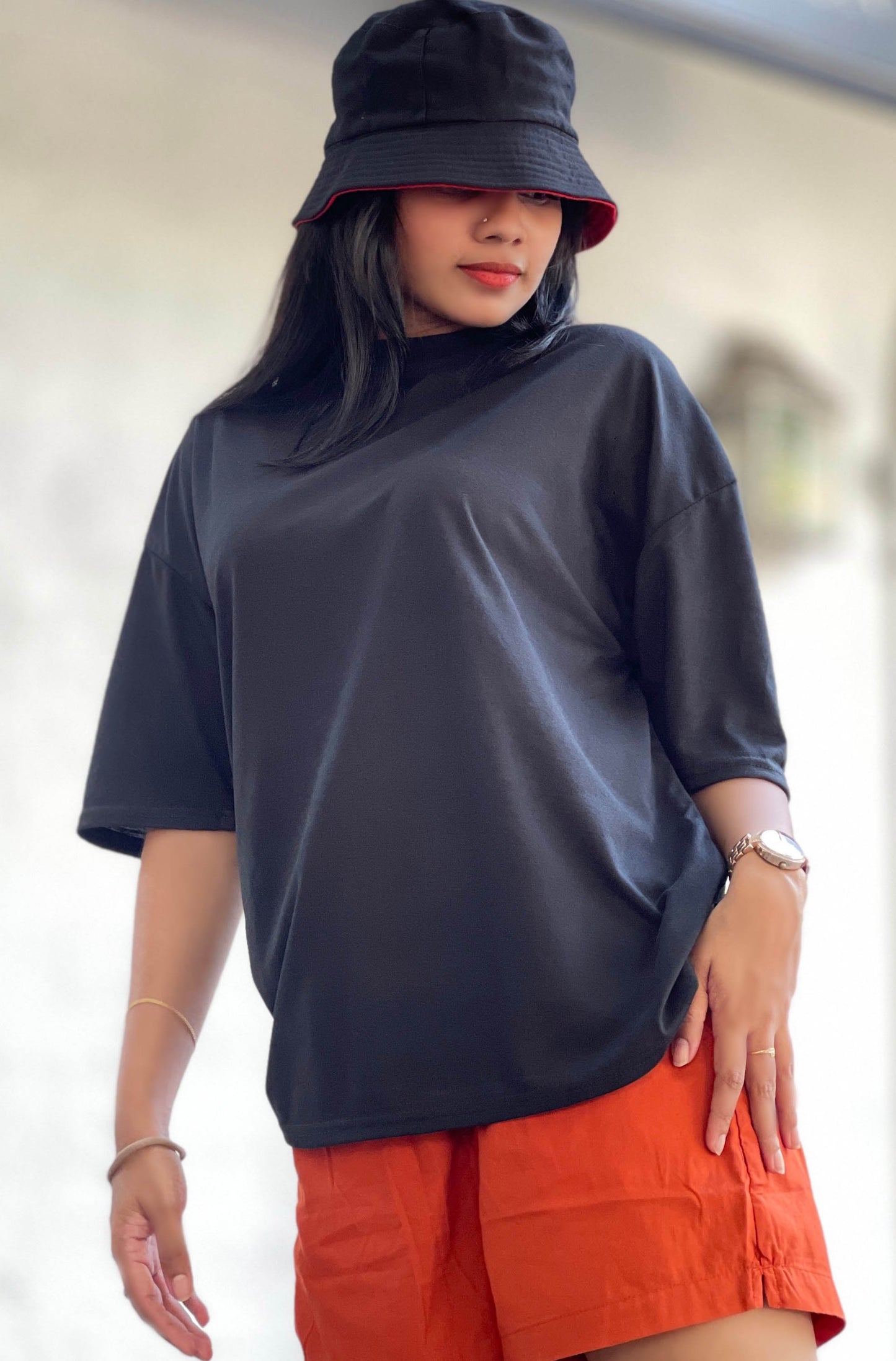 Drop Shoulder Oversized Black Color T Shirt | GM194