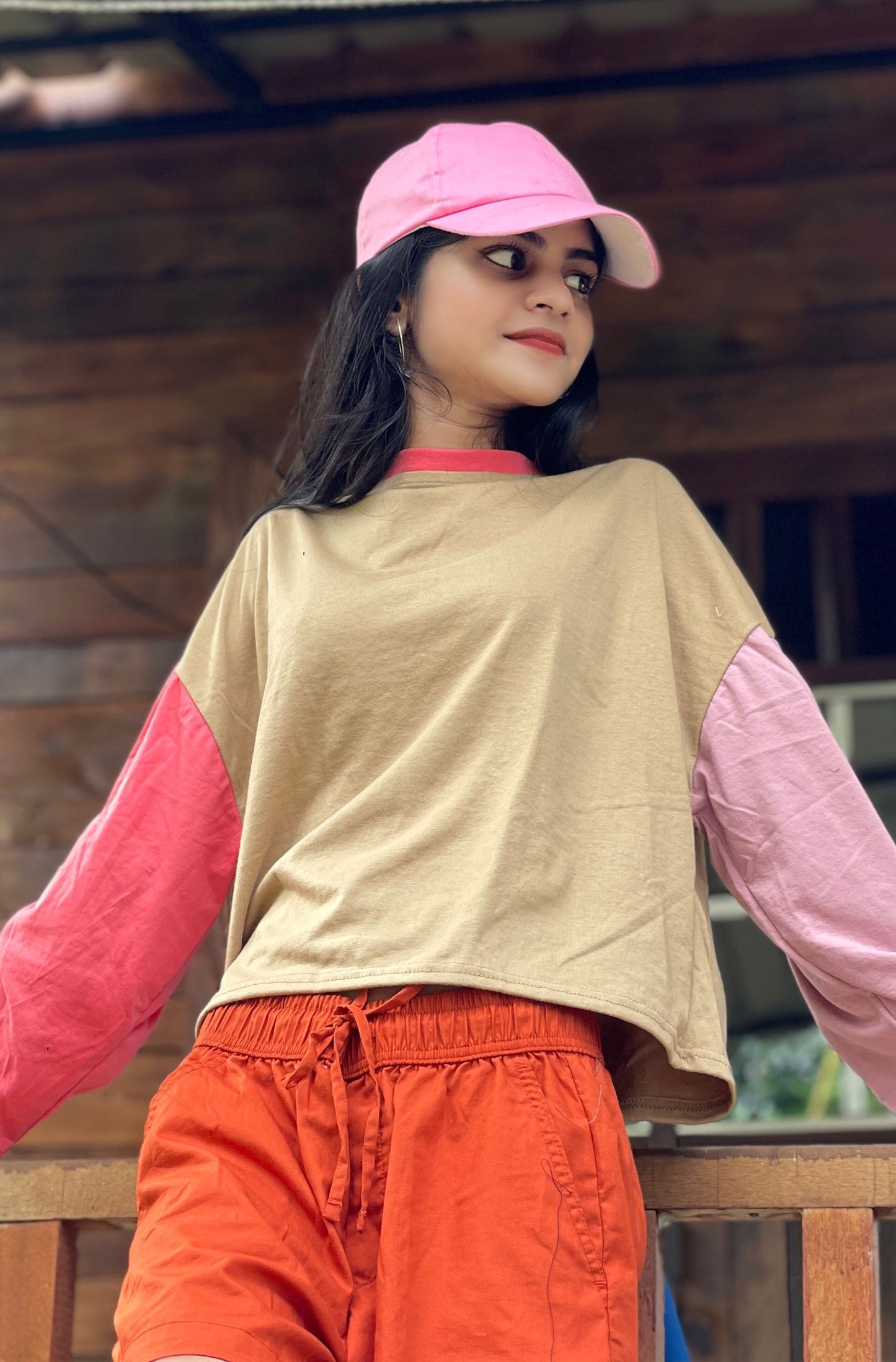 Drop Shoulder Oversized Long Sleeve Multi Color Short T Shirt | GM199