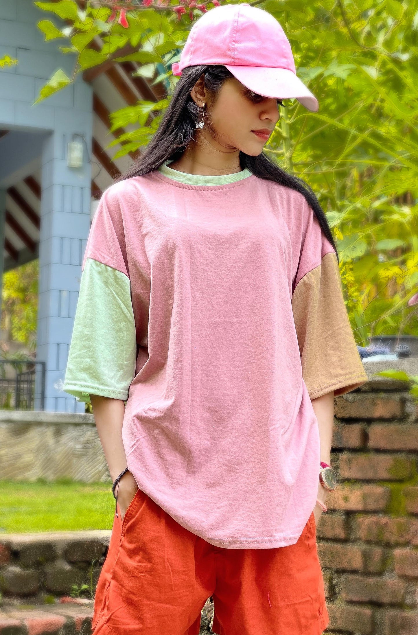 Drop Shoulder Oversized Multi Color T Shirt | GM201
