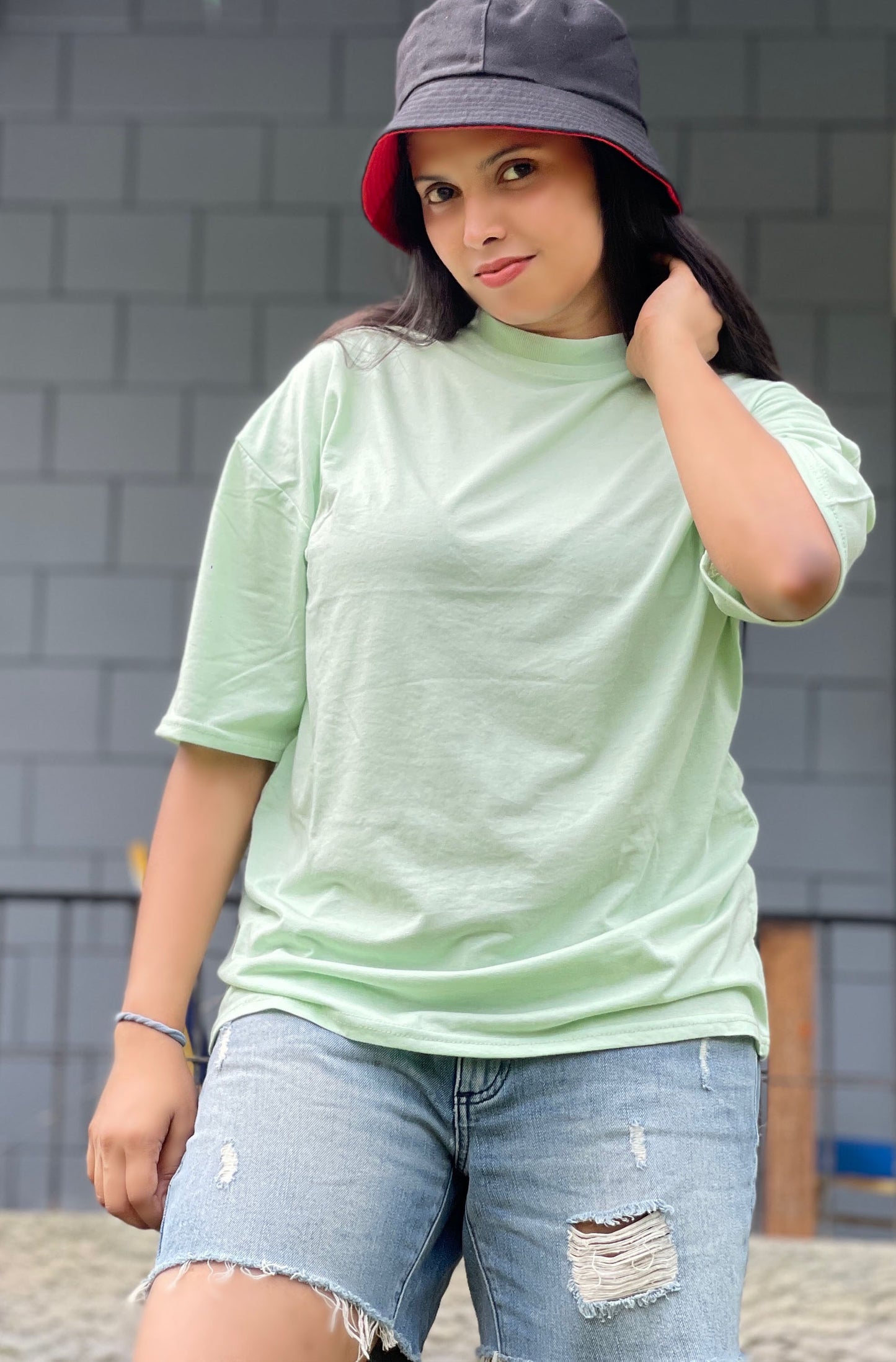 Drop Shoulder Oversized Apple Green Color T Shirt | GM203