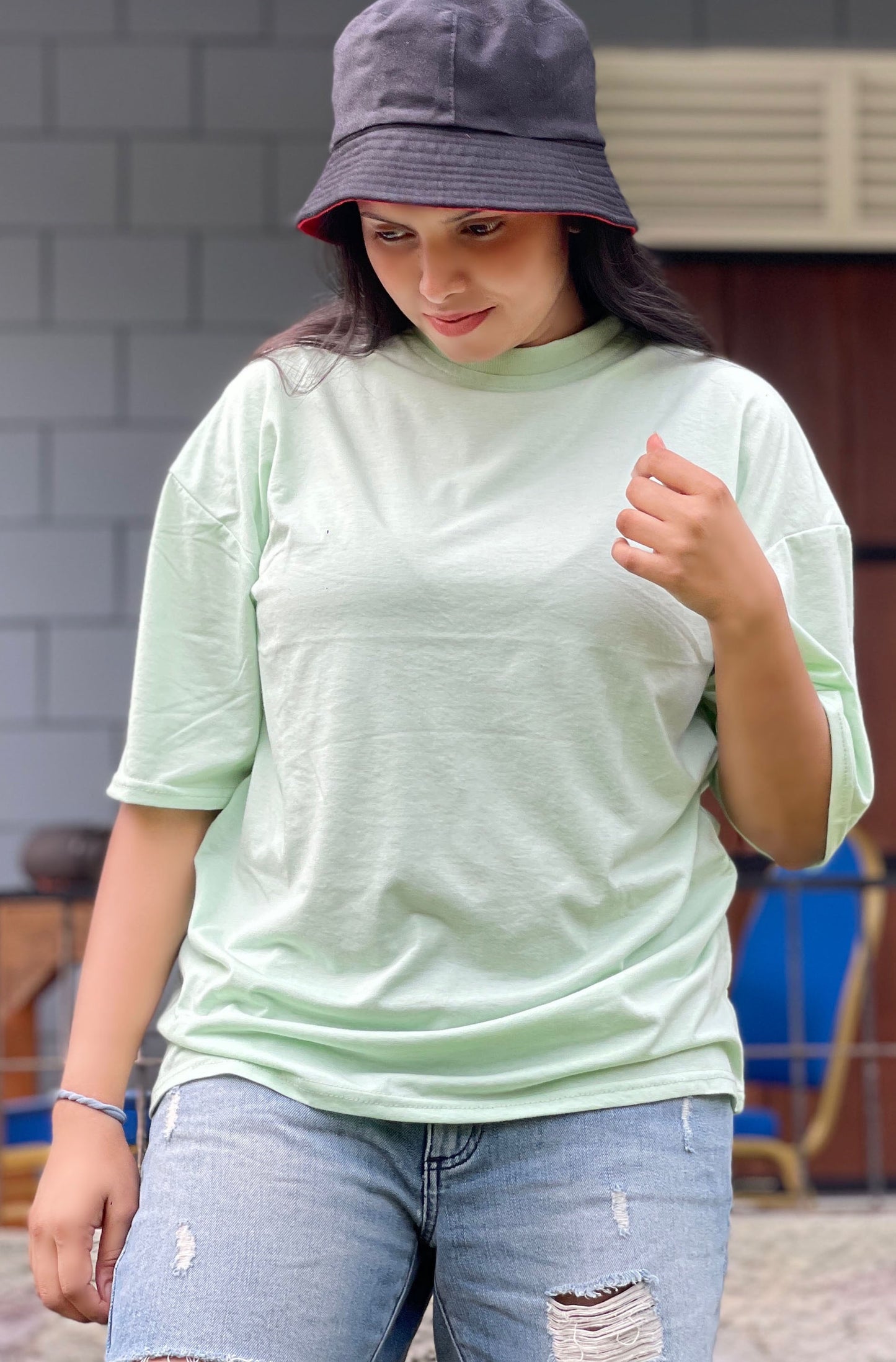 Drop Shoulder Oversized Apple Green Color T Shirt | GM203