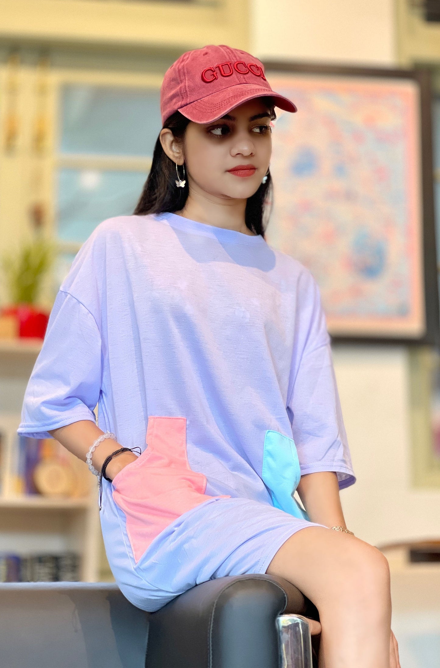 Drop Shoulder Tee Dress Light Purple Color | GM210
