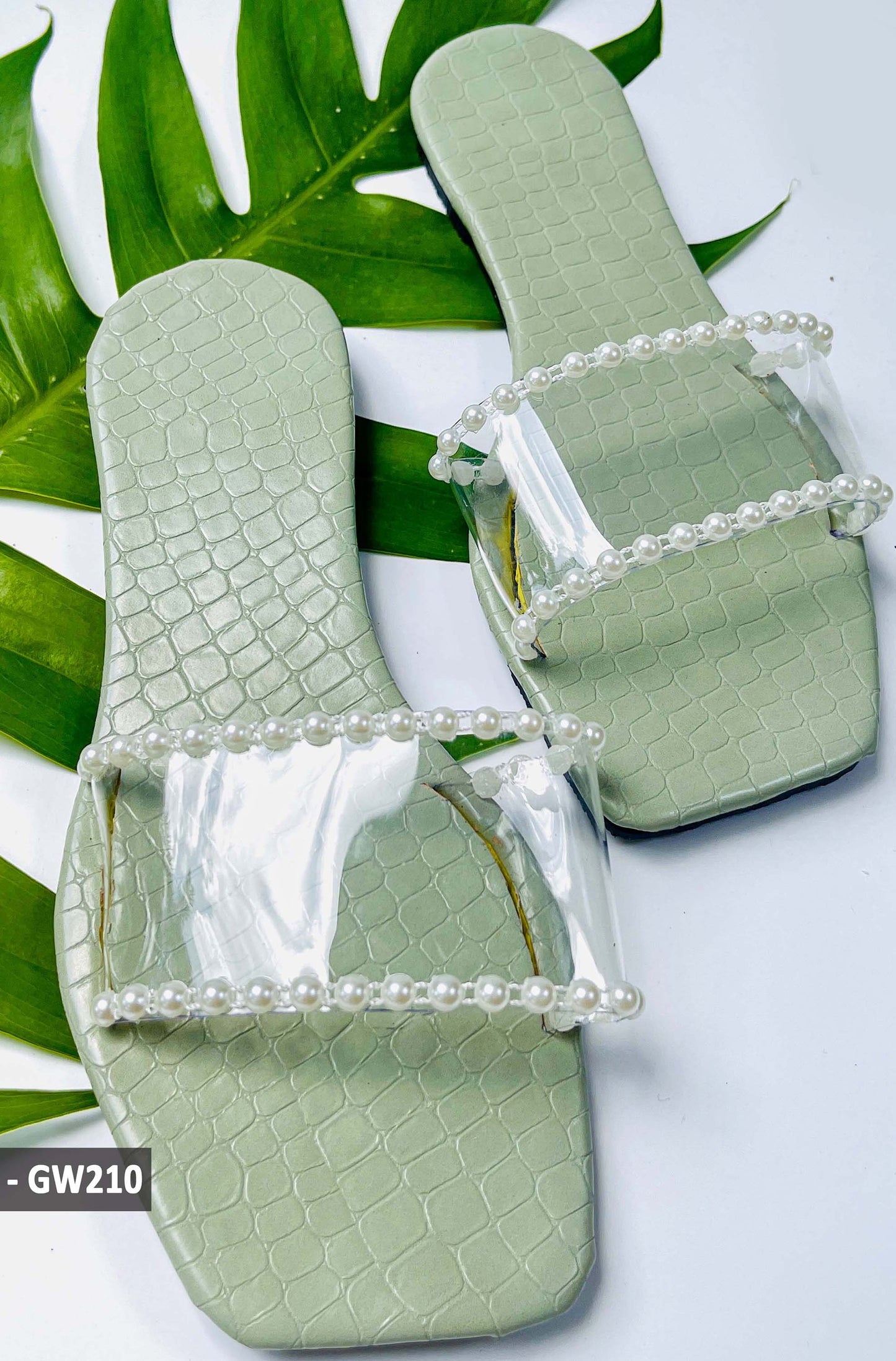 Olive Green Color Transparent Top Open Toe - GW210