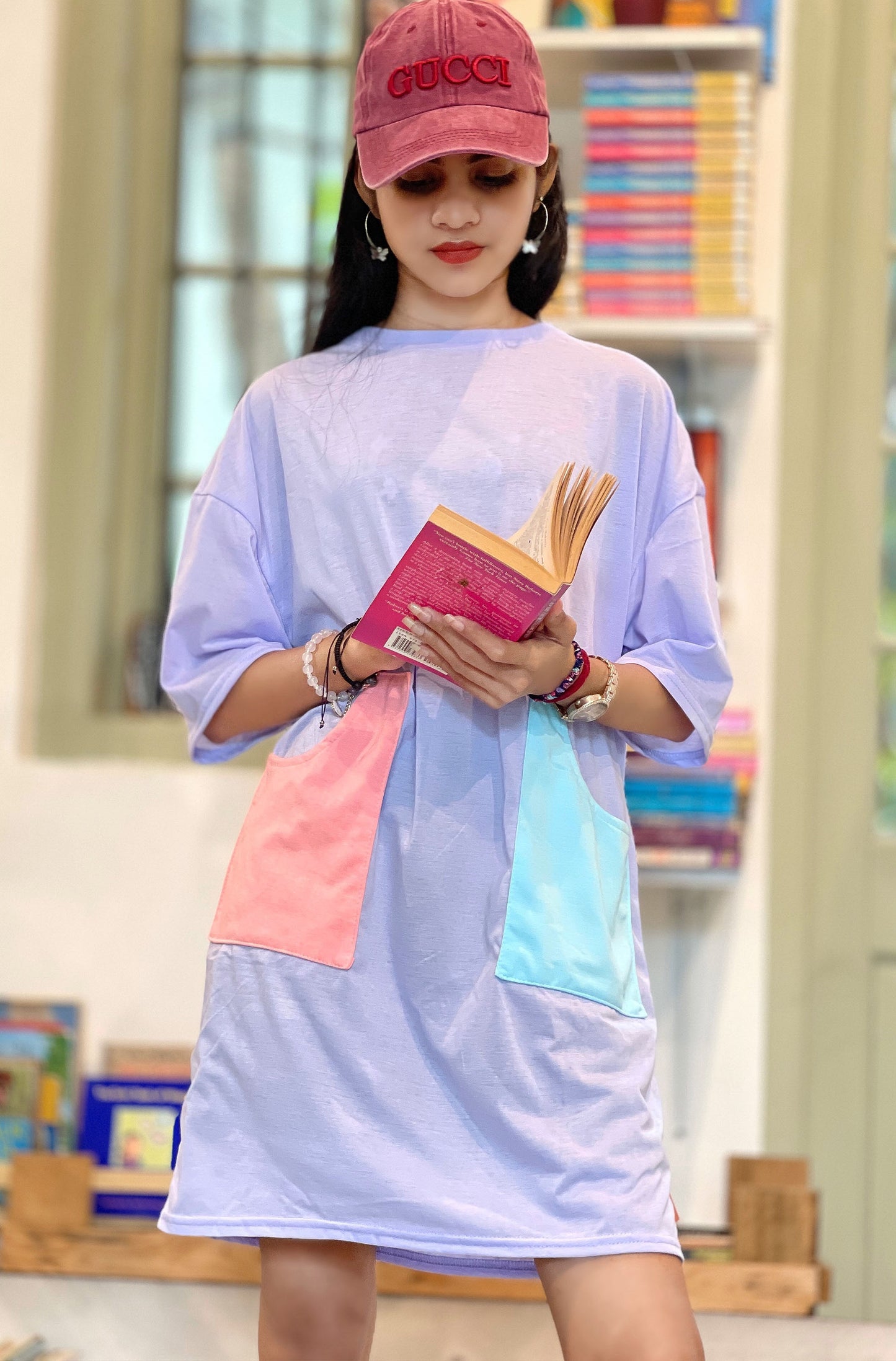 Drop Shoulder Tee Dress Light Purple Color | GM210