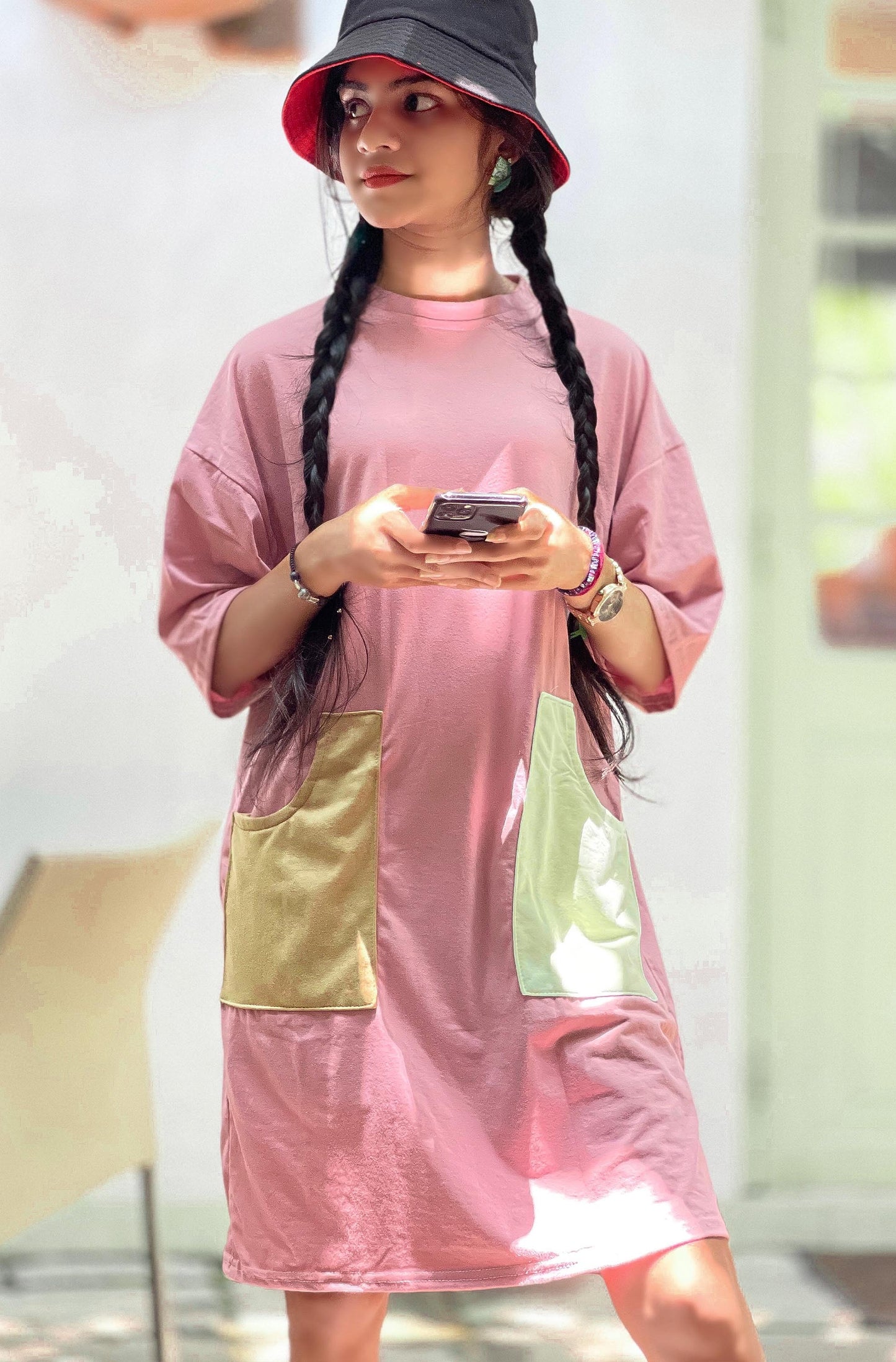 Drop Shoulder Tee Dress Pastel Purple Color | GM212