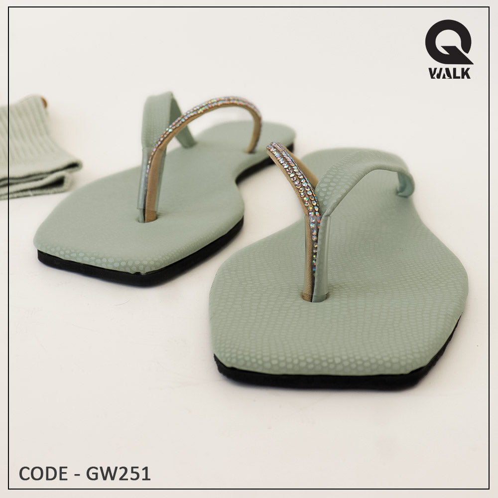 Pink, Olive Green, Yellow, Black Color Flat Slipper - GW250
