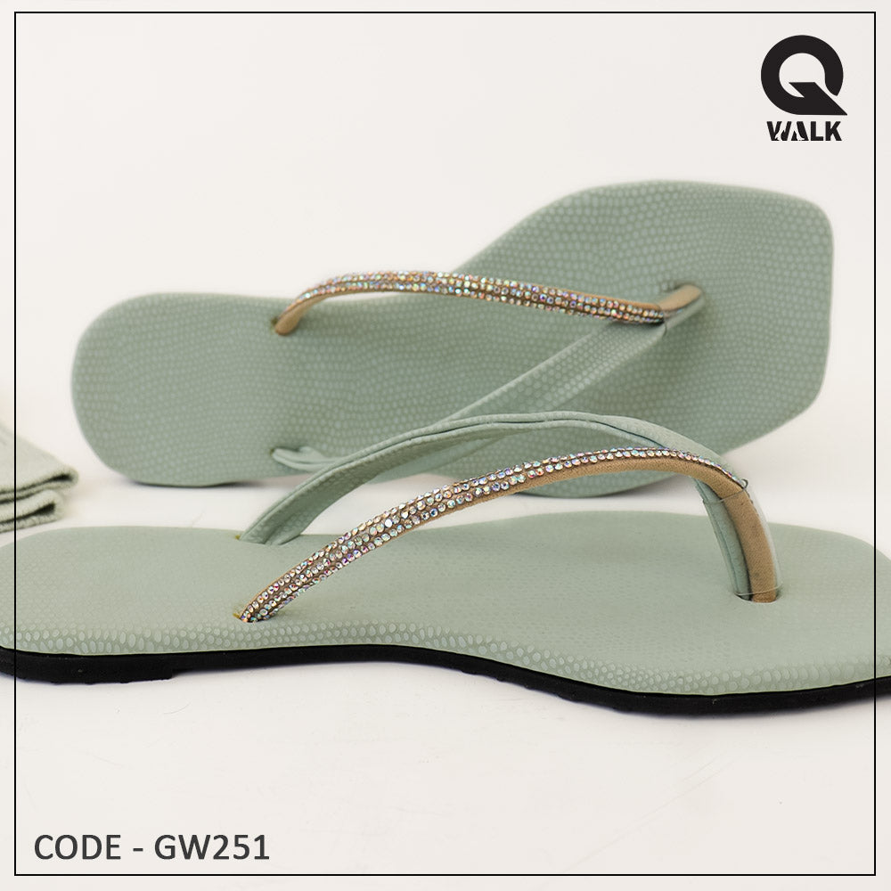 Pink, Olive Green, Yellow, Black Color Flat Slipper - GW250