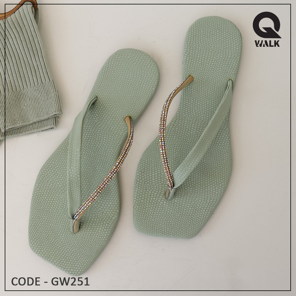 Pink, Olive Green, Yellow, Black Color Flat Slipper - GW250