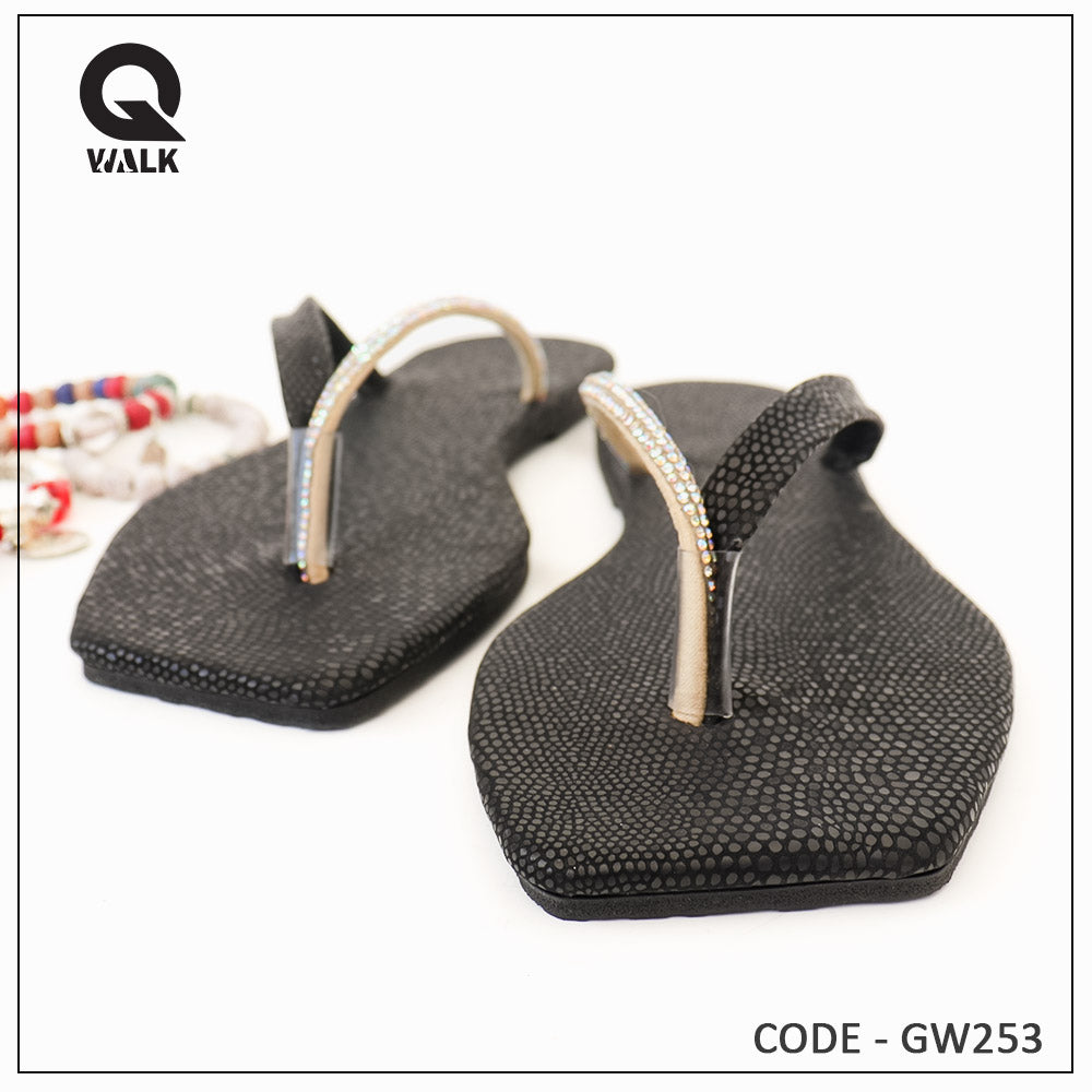 Pink, Olive Green, Yellow, Black Color Flat Slipper - GW250