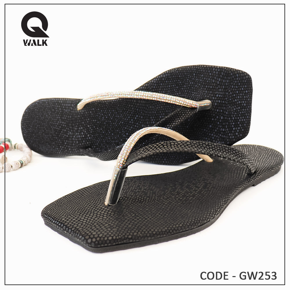 Pink, Olive Green, Yellow, Black Color Flat Slipper - GW250