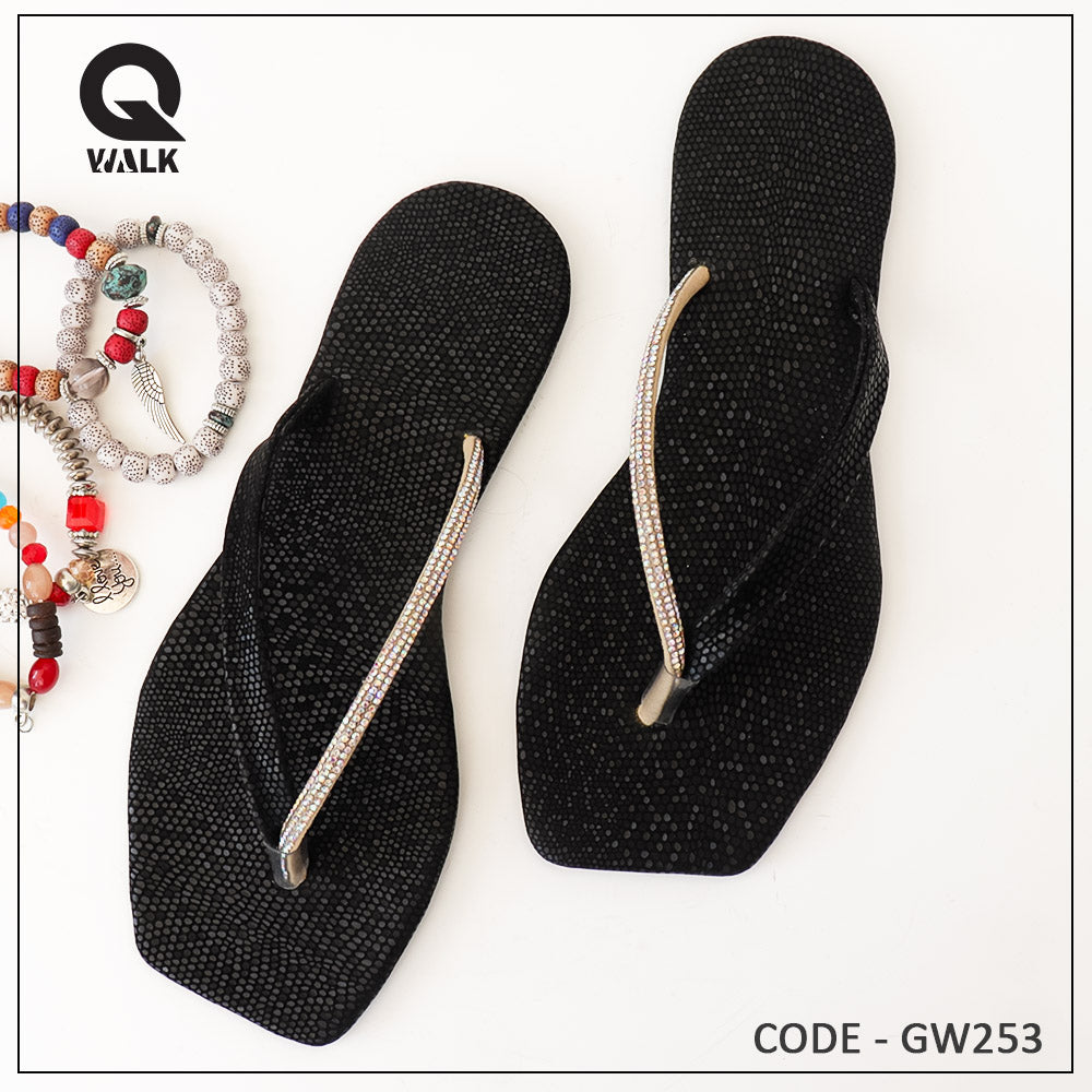 Pink, Olive Green, Yellow, Black Color Flat Slipper - GW250