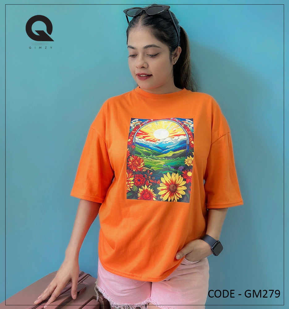 Morning Sunflower Orange Color Drop Shoulder Tee | GM279