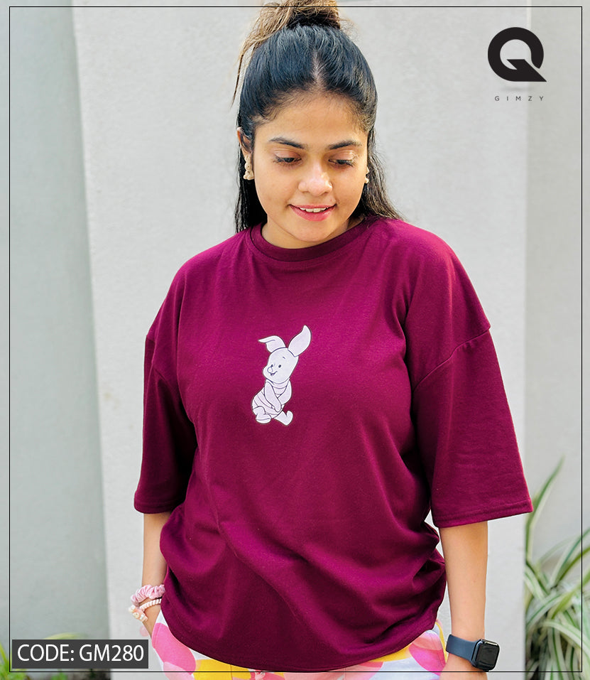 Maroon Color Drop Shoulder Tee | GM280
