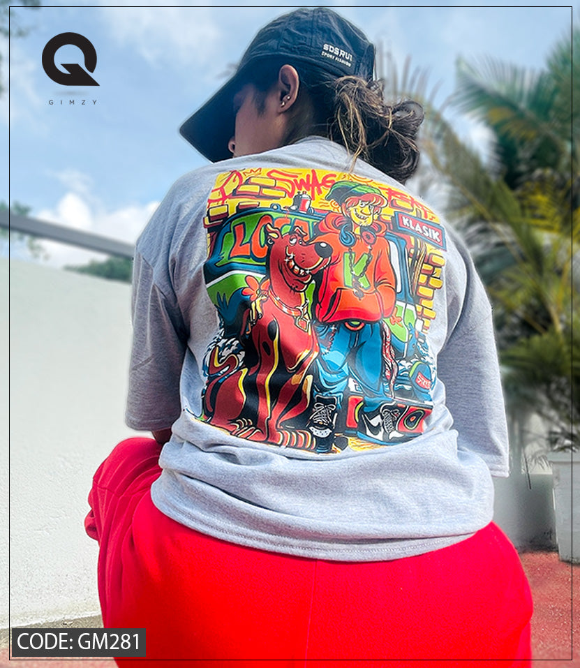 Grey Marl Color Scooby Doo Print Drop Shoulder Tee | GM281