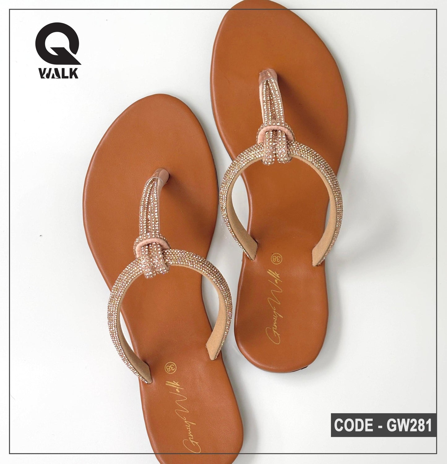 Tan Color Flat Slipper with Stone Straps | GW281