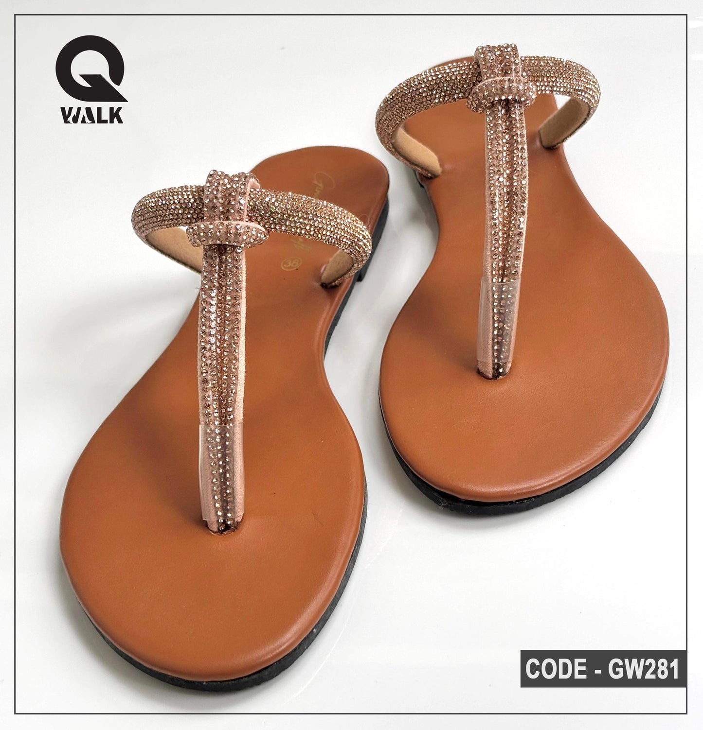 Tan Color Flat Slipper with Stone Straps | GW281