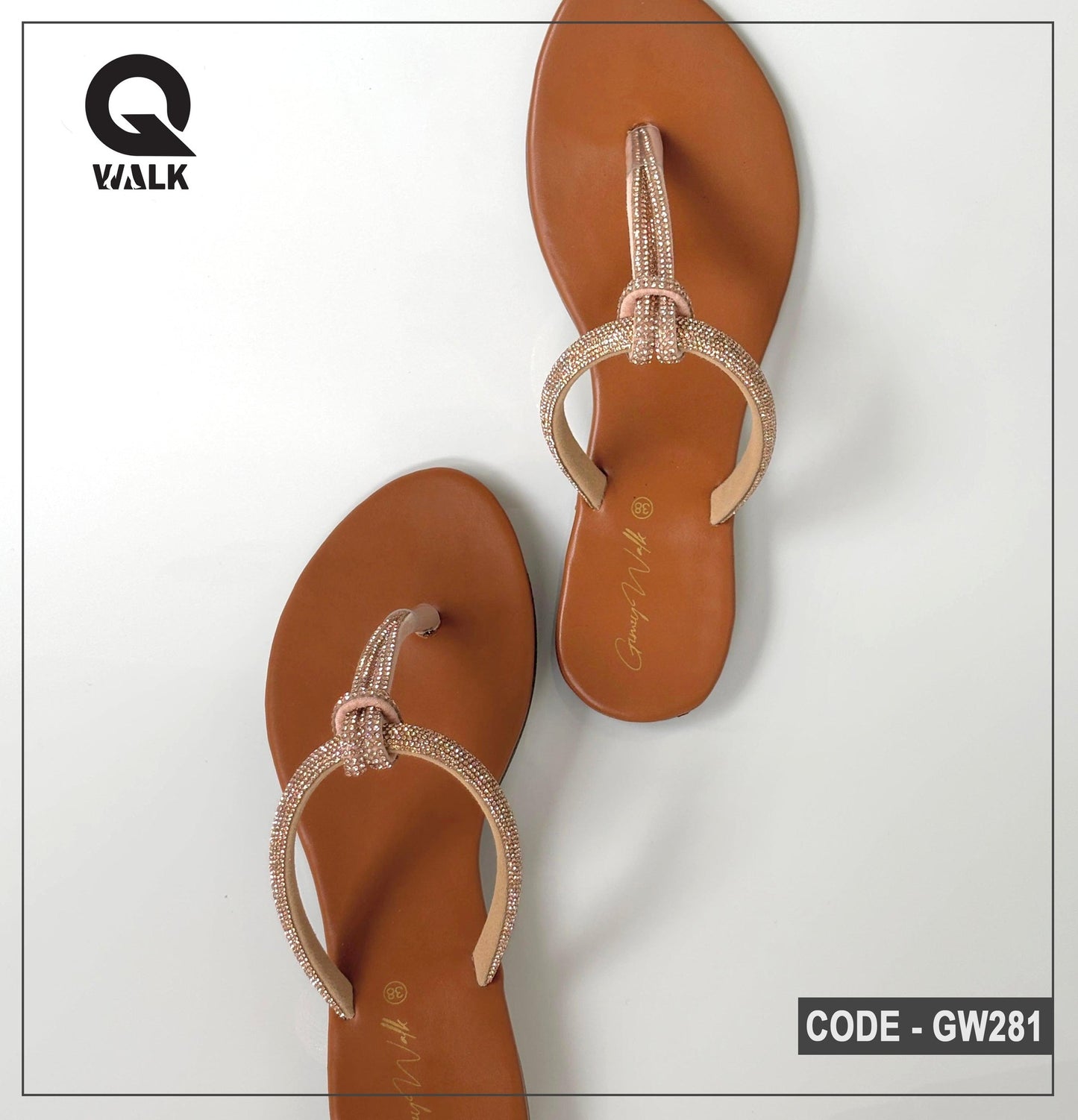 Tan Color Flat Slipper with Stone Straps | GW281