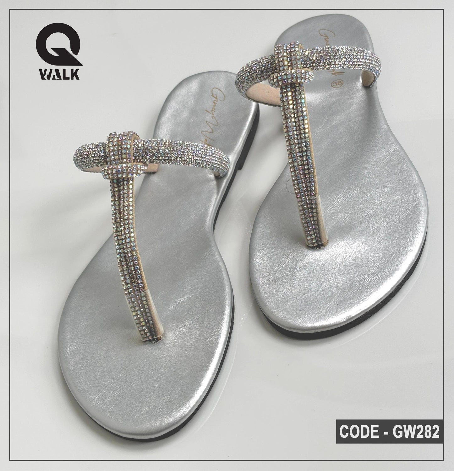 Grey Color Flat Slipper with Stone Straps | GW282