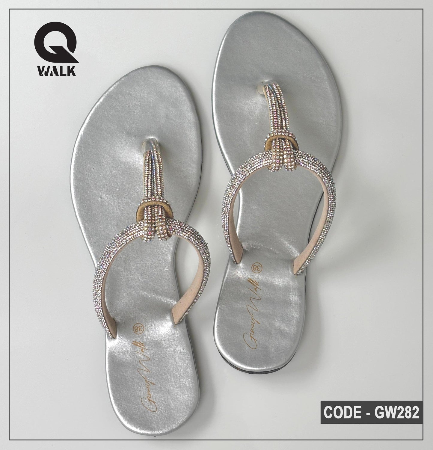 Grey Color Flat Slipper with Stone Straps | GW282