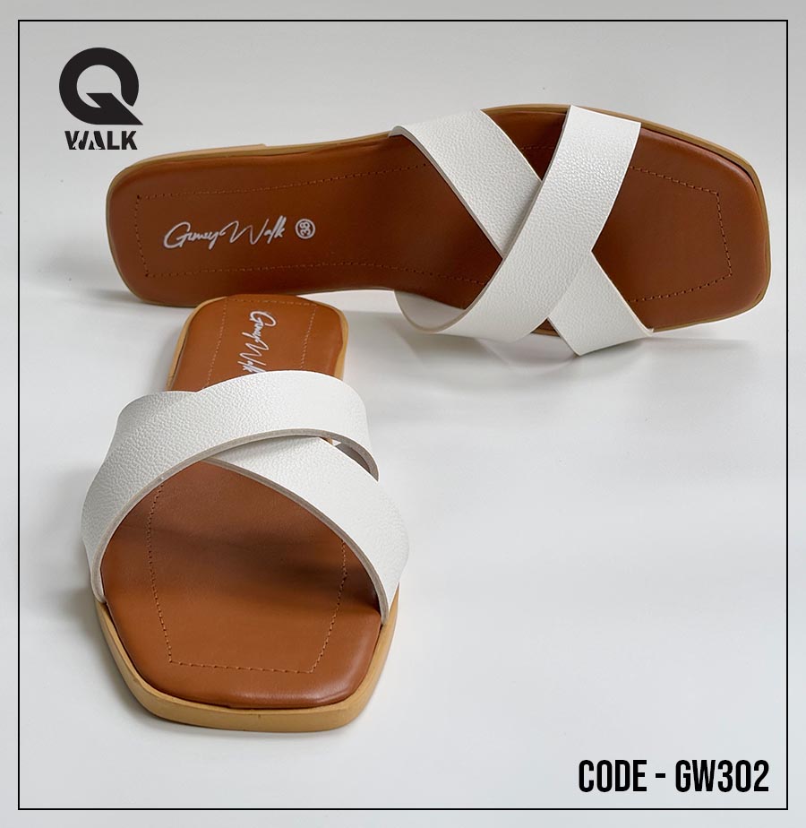 Brown Color Flat Slipper with White Cross Strap| GW302