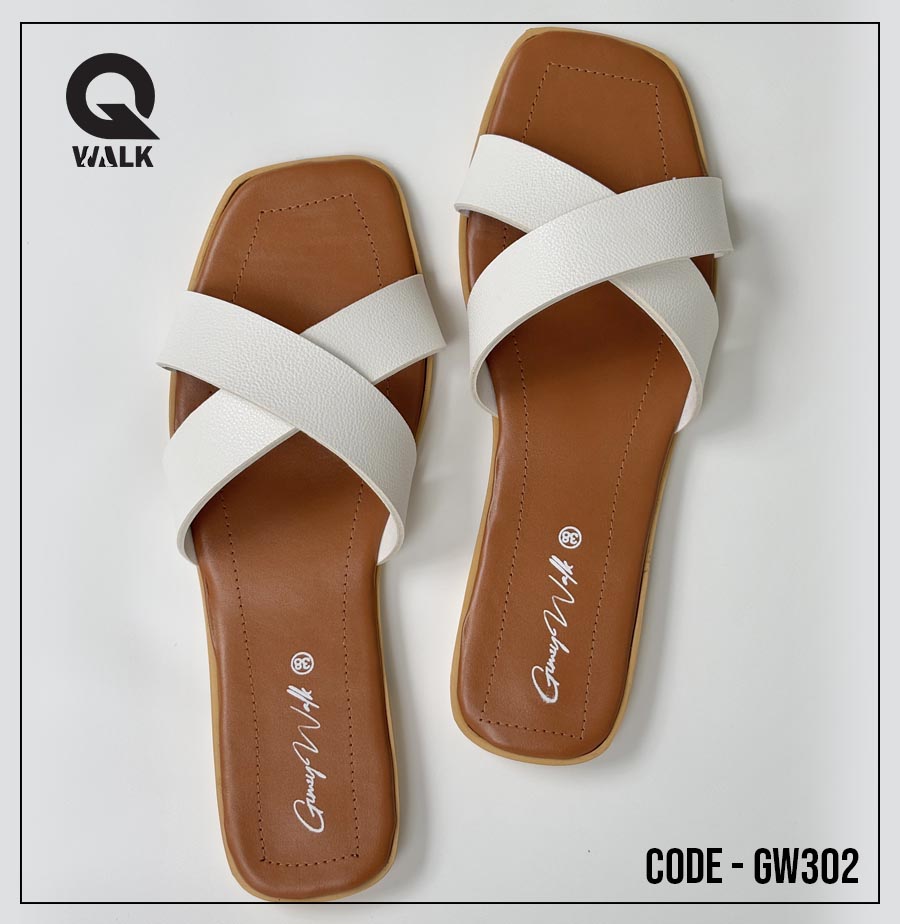 Brown Color Flat Slipper with White Cross Strap| GW302