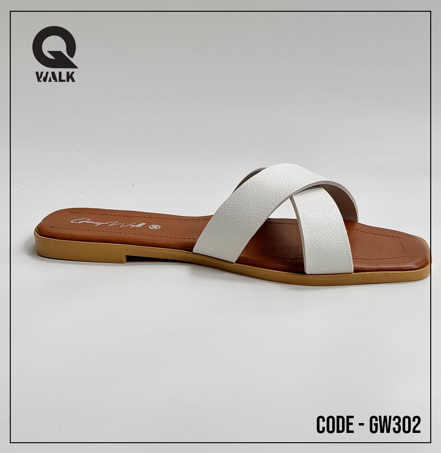 Brown Color Flat Slipper with White Cross Strap| GW302