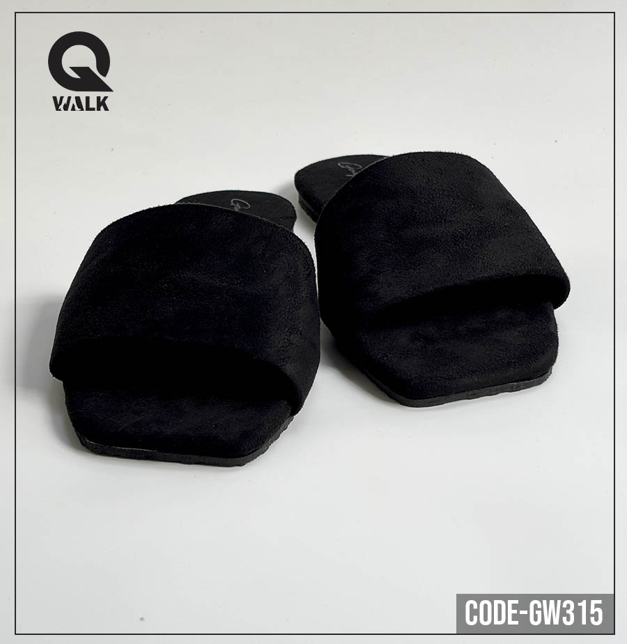 Black Color Velvet Slipper with Cover Front | GW315