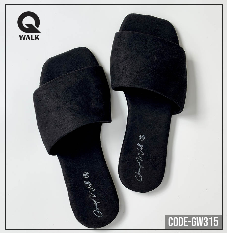 Black Color Velvet Slipper with Cover Front | GW315