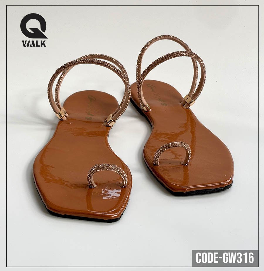Shine Brown Color Slipper with Stone Straps | GW316