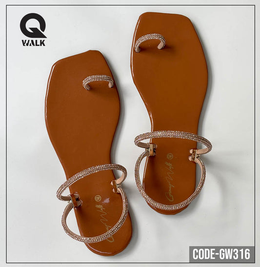 Shine Brown Color Slipper with Stone Straps | GW316