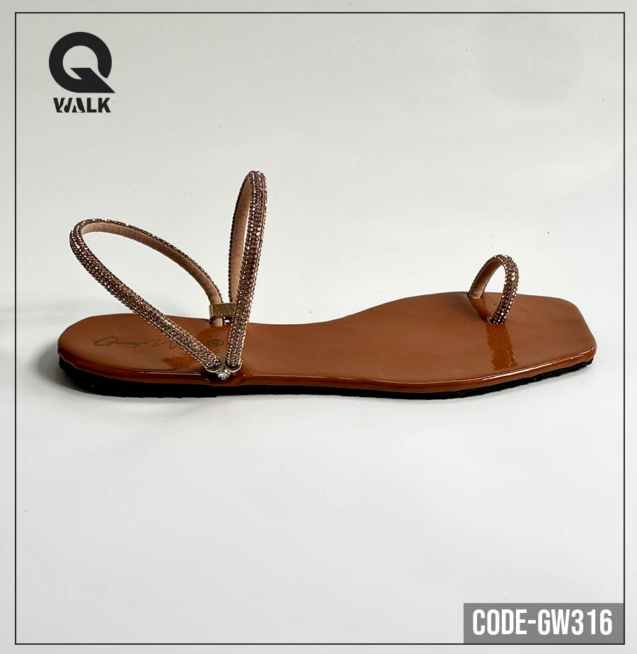 Shine Brown Color Slipper with Stone Straps | GW316