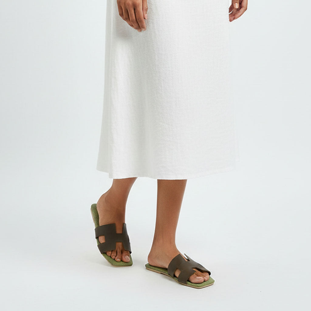 Green Color Slipper with H Cut Front | GW325