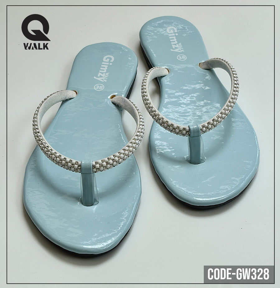 Sky Blue Color Slipper with Stone Strap Flats | GW328