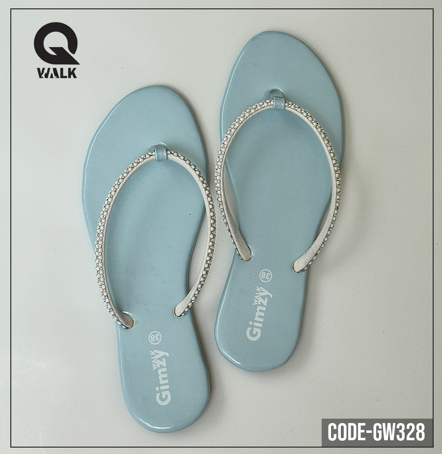 Sky Blue Color Slipper with Stone Strap Flats | GW328